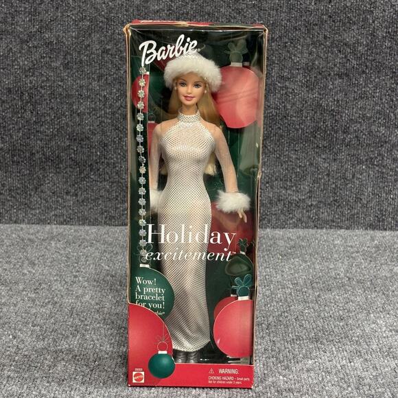 Barbie Holiday‎ Excitement Doll 2003 Mattel Blonde White Gown Christmas 29203 - Picture 1 of 11